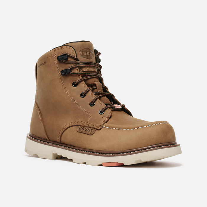 View 2 45 degree angle of the right BRUNT 6 inch waterproof 90 degree heel marin work boot in brown