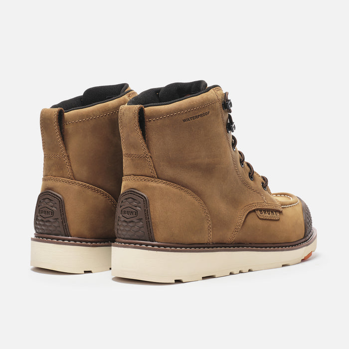 45 degree angle of the back BRUNT 6 inch waterproof reinforced marin work boot in brown