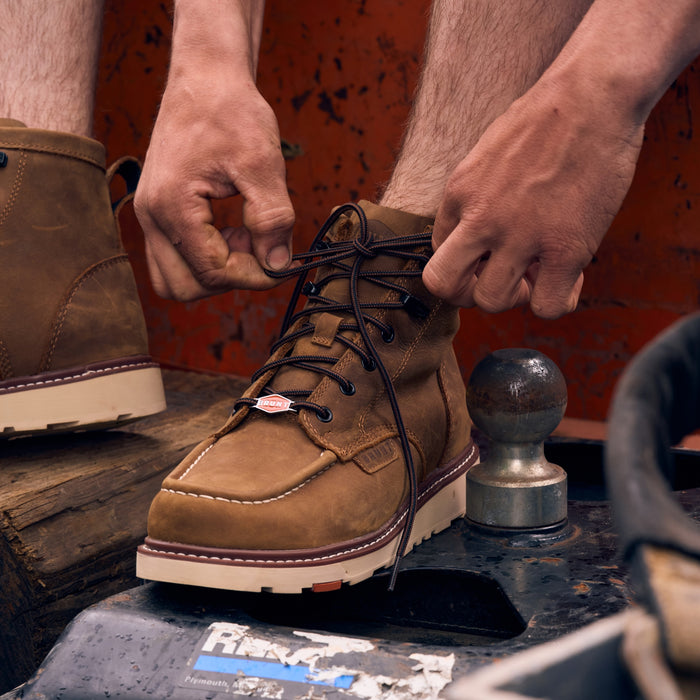 BRUNT 6 inch water-resistant unlined composite marin work boot in brown on jobsite