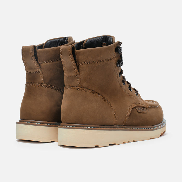45 degree angle of the back BRUNT 6 inch water-resistant unlined moc toe marin work boot in brown