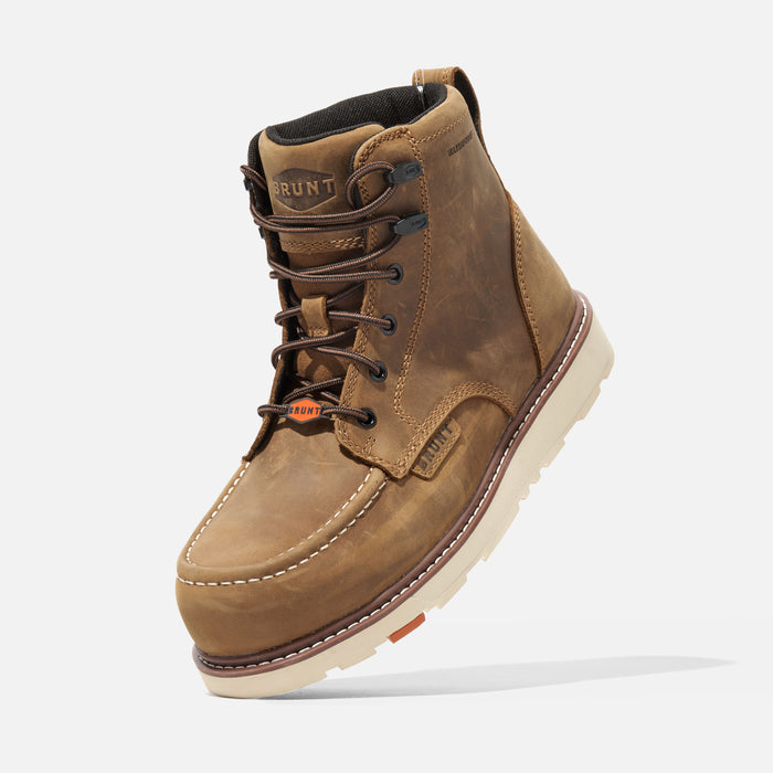 45 degree angle of the left BRUNT 6 inch waterproof composite toe marin work boot in brown