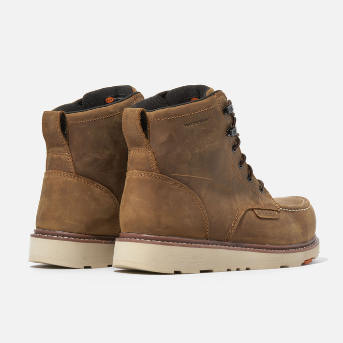 45 degree angle of the back BRUNT 6 inch waterproof composite toe marin work boot in brown