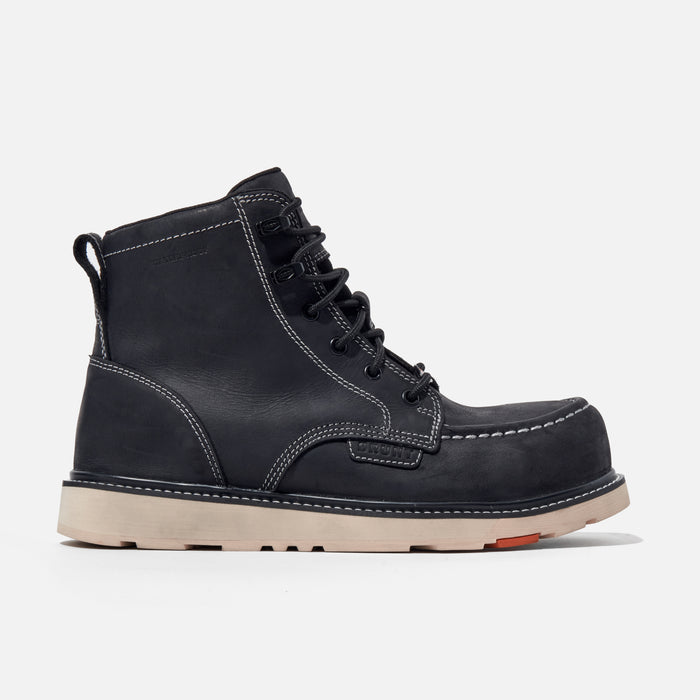 Right side of the BRUNT 6 inch waterproof moc toe marin work boot in black