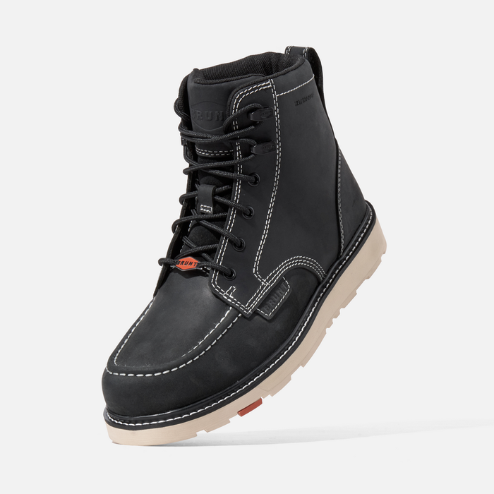 45 degree angle of the left BRUNT 6 inch waterproof moc toe marin work boot in black