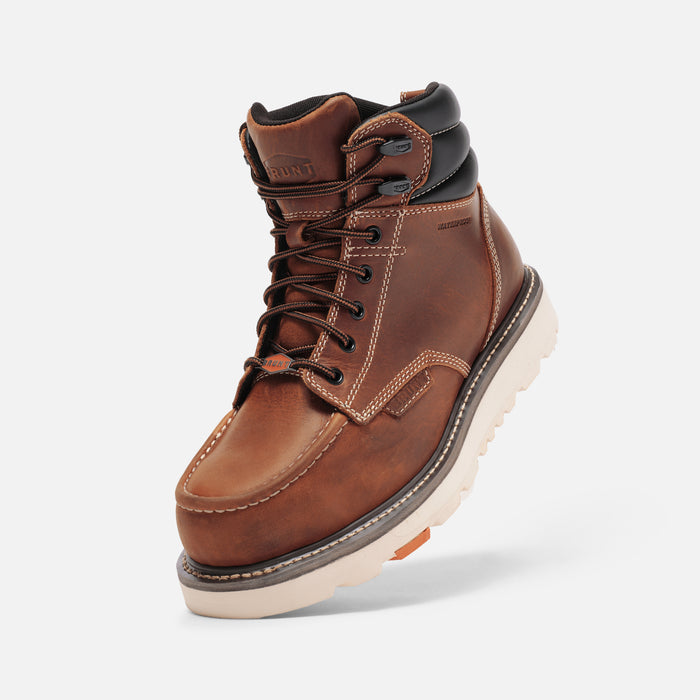 45 degree angle of the left BRUNT 6 inch waterproof welted composite toe marin work boot in tobacco * 0