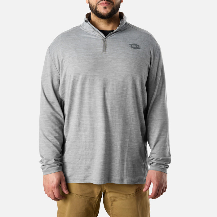Front of BRUNT lightweight quarter zip sun shirt with UPF protection in grey heather