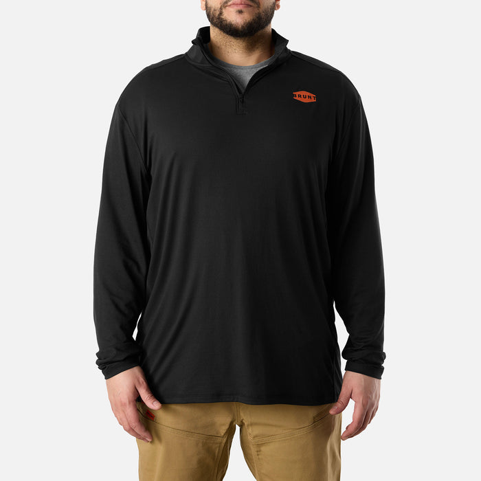 Front of BRUNT lightweight quarter zip sun shirt with UPF protection in black