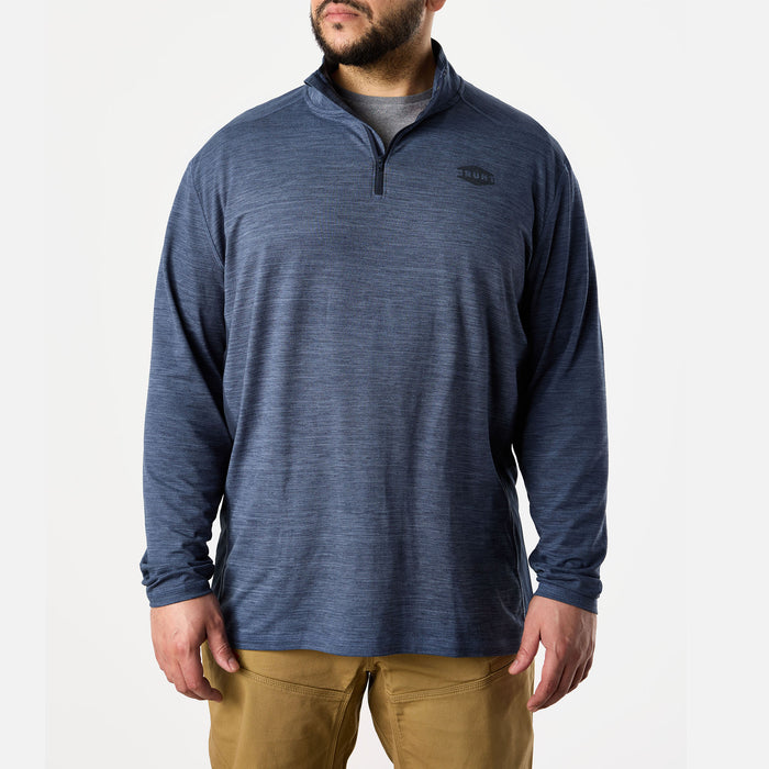 Front of BRUNT lightweight quarter zip sun shirt with UPF protection in blue heather