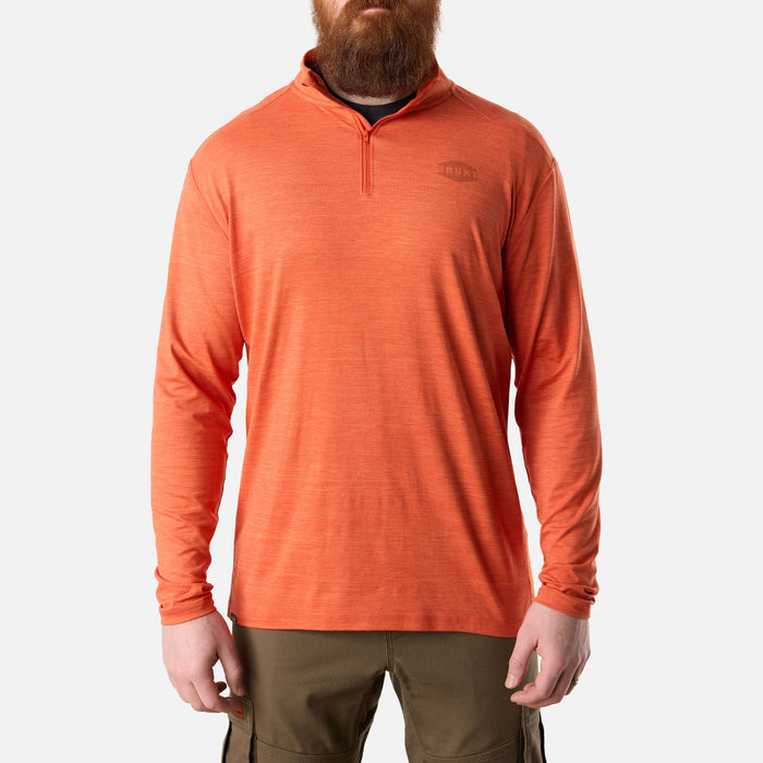 View 1 front of BRUNT lightweight quarter zip sun shirt with UPF protection in BRUNT orange * 0