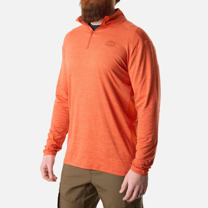 45 degree angle of the right of BRUNT lightweight quarter zip sun shirt with UPF protection in BRUNT orange * 0