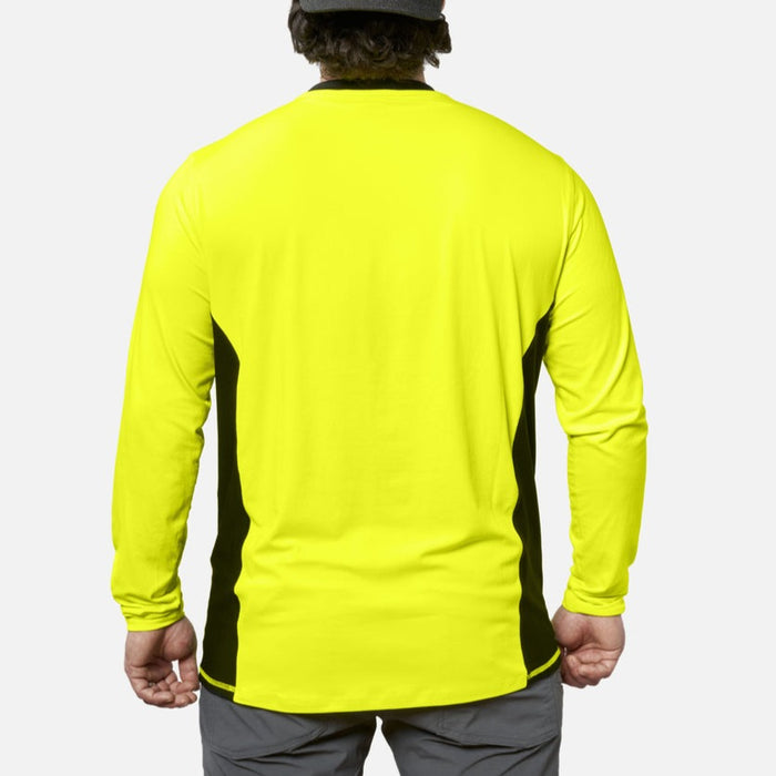 Back of the BRUNT lightweight mckenna long sleeve sun tee with UPF protection in hi vis yellow * 0
