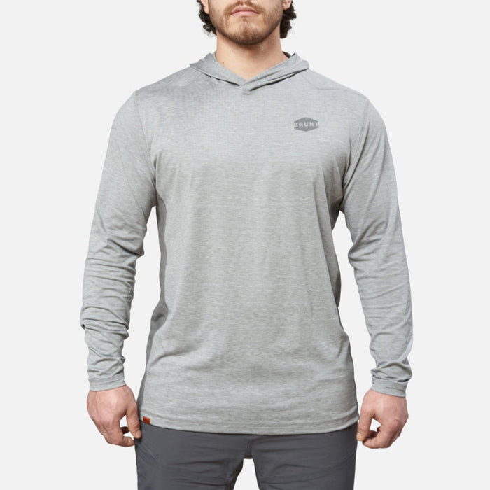 Front of the BRUNT lightweight mckenna sun hoodie with UPF protection in grey