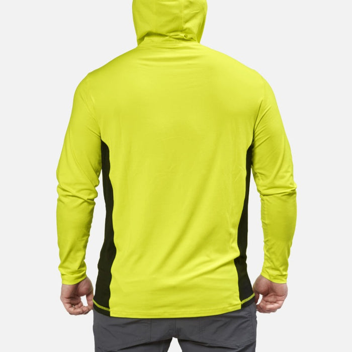 Back of the BRUNT lightweight mckenna sun hoodie with UPF protection in hi vis yellow * 0