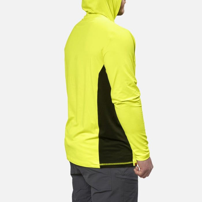 45 degree of the back right side of BRUNT lightweight mckenna sun hoodie with UPF protection in hi vis yellow * 0