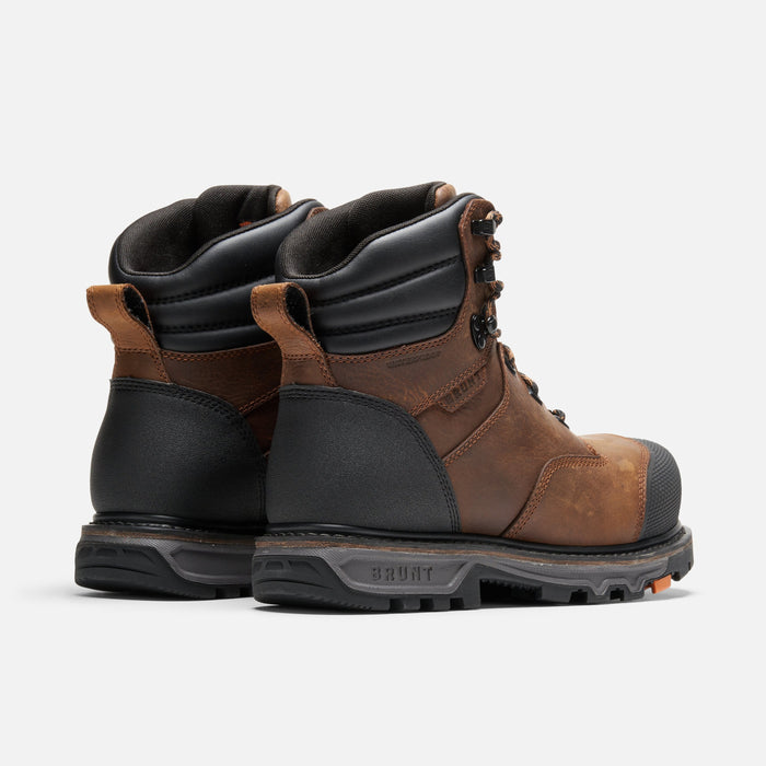 45 degree angle of the back BRUNT 6 inch waterproof welted composite toe mulder work boot with 90 degree defined heel in brown * 0