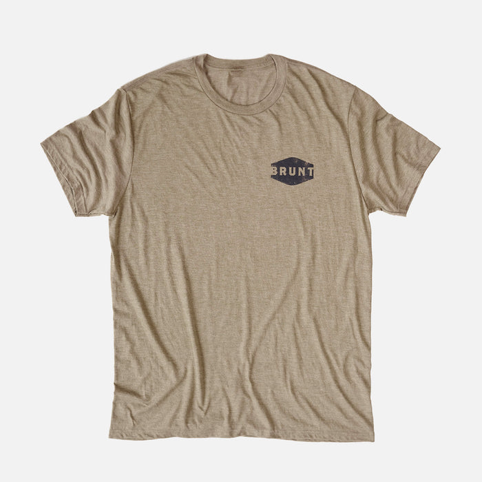 Front of the BRUNT high quality work shirt in light brown heather with no B.S. graphic on back * 1