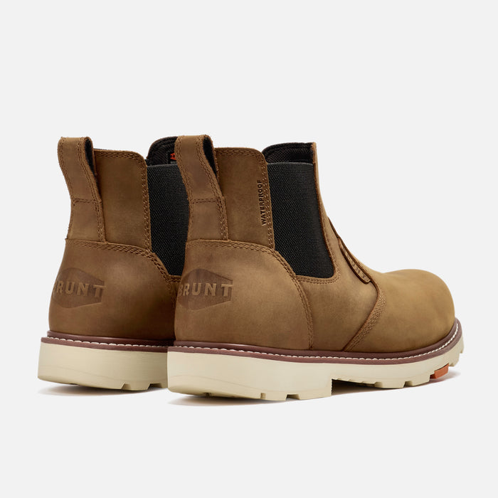45 degree angle of the back of the BRUNT 6 inch 90 degree heel slip-on work boot in brown