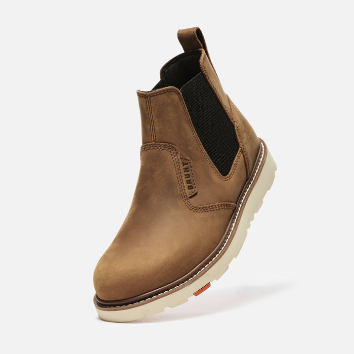 45 degree angle of the left BRUNT 6 inch water-resistant slip-on composite toe ohman work boot in brown * 0