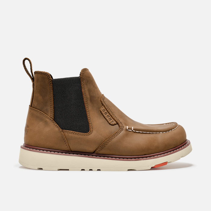 View 1 right side of the BRUNT 6 inch water-resistant slip-on composite toe ohman moc toe work boot in brown