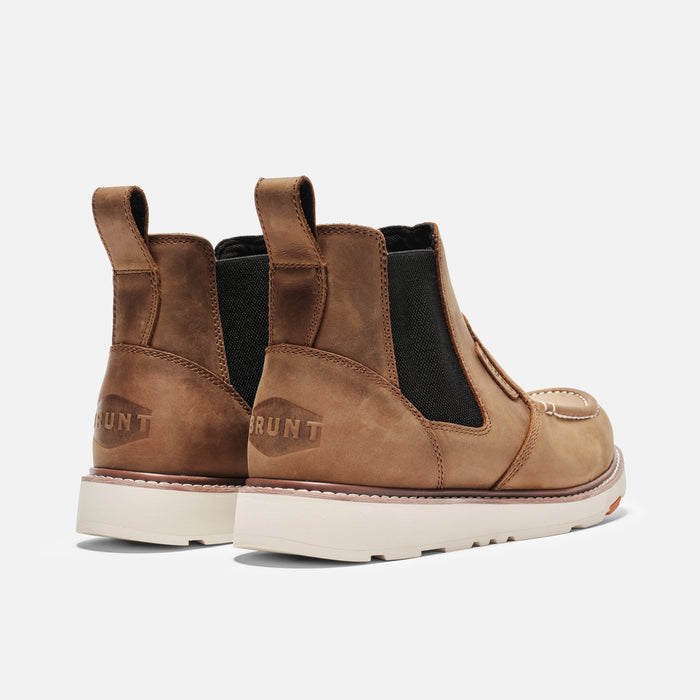 45 degree angle of the back BRUNT 6 inch water-resistant slip-on composite toe ohman moc toe work boot in brown