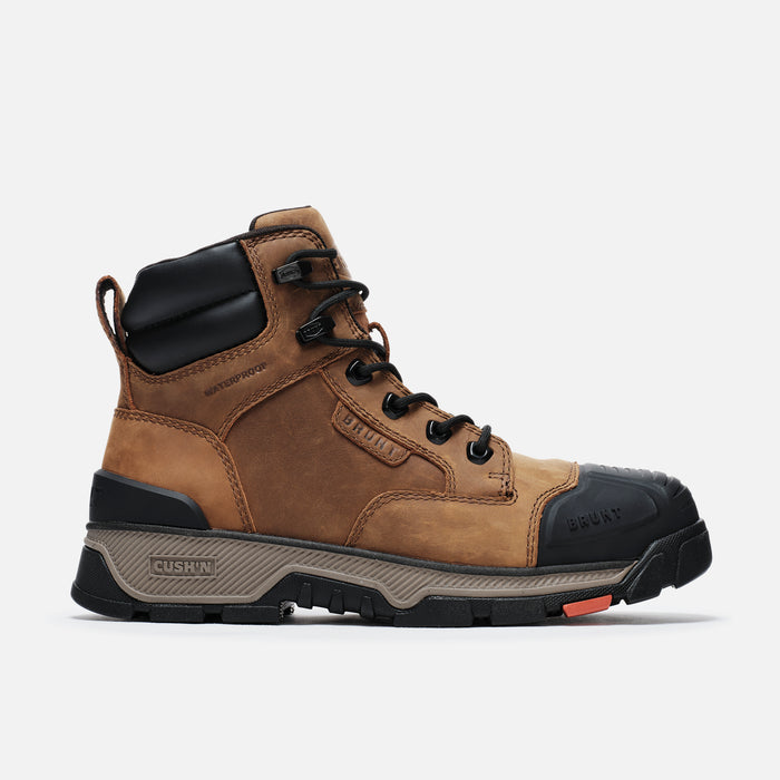 Right side of the BRUNT 6 inch durable 90 degree heel composite toe work boot in brown