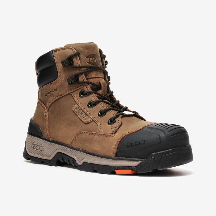 View 2 45 degree angle of the right BRUNT 6 inch durable 90 degree heel work boot in brown