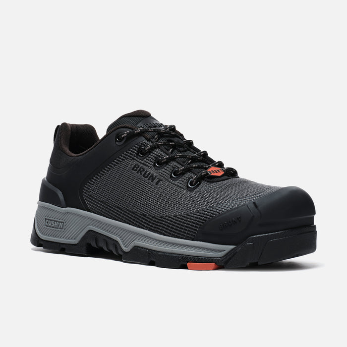 View 2 45 degree angle of the right BRUNT 4 inch low top 90 degree heel composite toe work shoe in black
