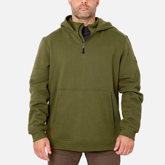 View 1 front of the BRUNT water resistant shevlin work quarter zip hoodie in hunter green * 1