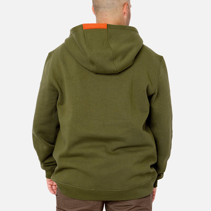 Back of the BRUNT water resistant shevlin work quarter zip hoodie in hunter green * 1