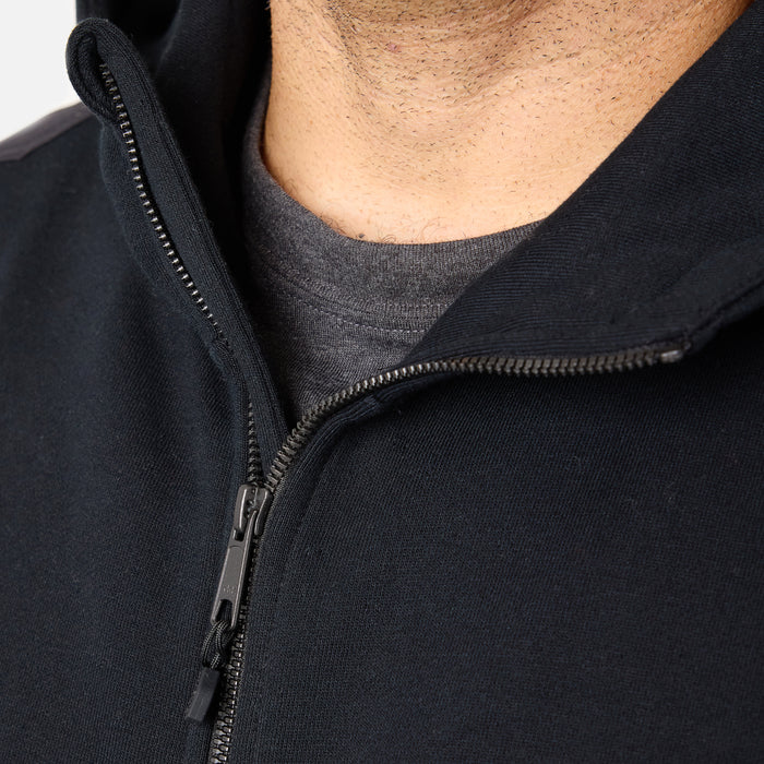 Front of the YKK metaluxe zipper of the BRUNT water resistant heavy duty full zip shevlin work hoodie in black * 0
