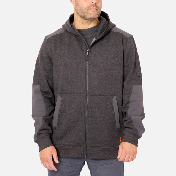 View 1 front of the BRUNT water resistant heavy duty full zip shevlin work hoodie in dark grey heather * 1