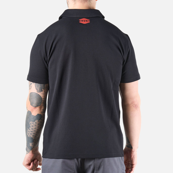 Back of the BRUNT lightweight breathable polo with UPF protection in black