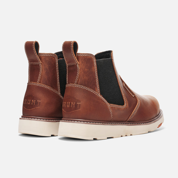 45 degree angle of the back BRUNT 6 inch water-resistant slip-on composite toe ohman work boot in tobacco