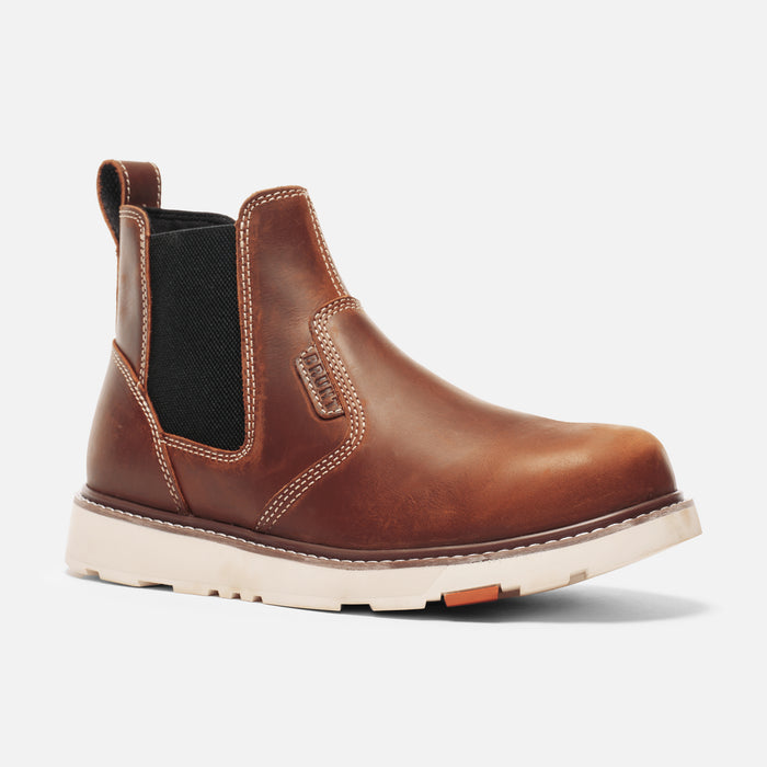 View 2 45 degree angle of the right BRUNT 6 inch water-resistant slip-on ohman work boot in tobacco