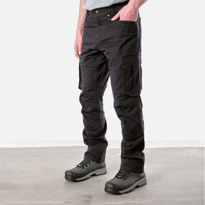 45 degree angle of front left side of BRUNT water resistant double knee cargo pants in black * 1
