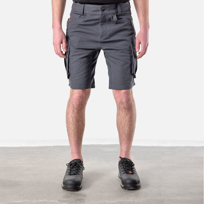 View 2 front of the BRUNT abrasion resistant cargo work shorts in charcoal * 0