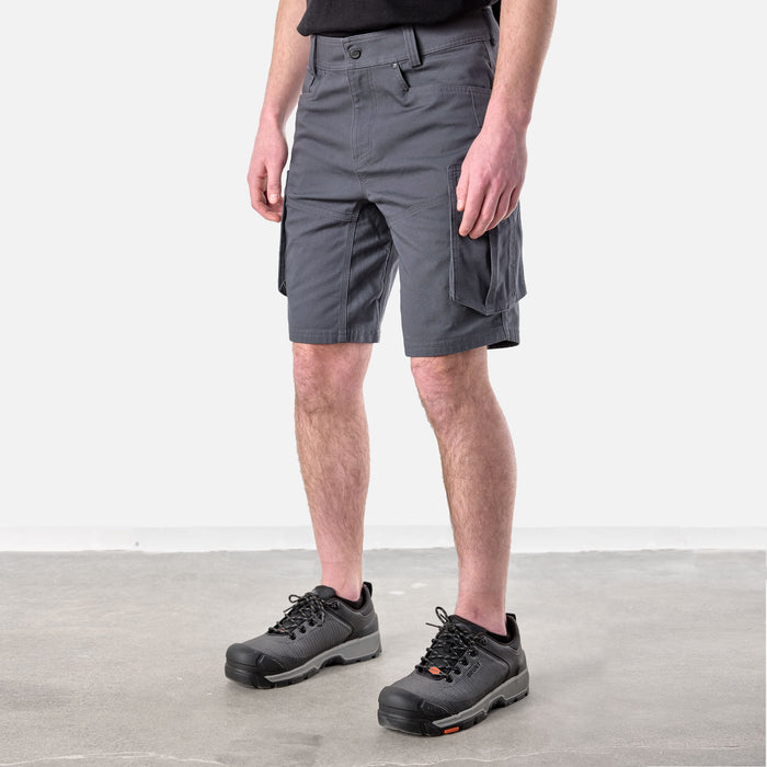 45 degree angle of the front left side of the BRUNT abrasion resistant cargo work shorts in charcoal * 0