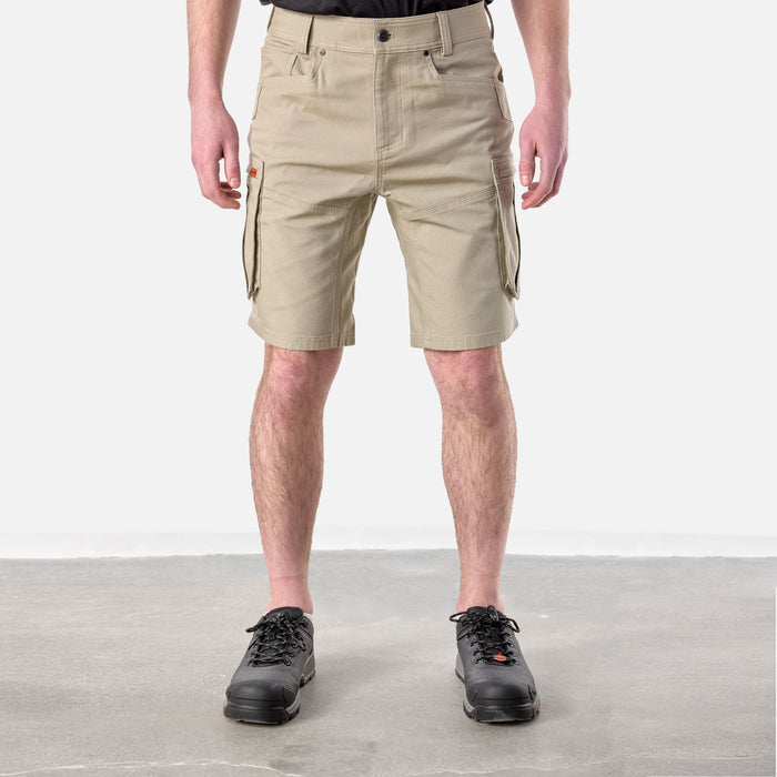 View 2 front of the BRUNT abrasion resistant cargo work shorts in khaki * 0