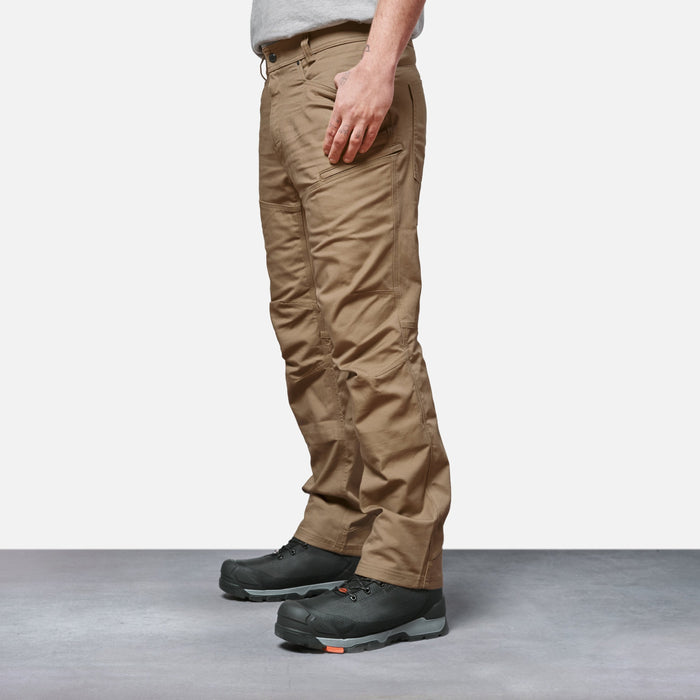 45 degree angle of front left side of BRUNT water resistant double-knee torra hd work pant in tan * 0