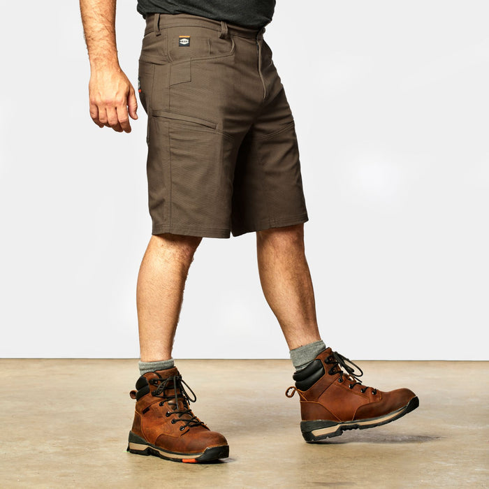 45 degree angle of front right side of BRUNT abrasion resistant torra hd work shorts in brown * 0