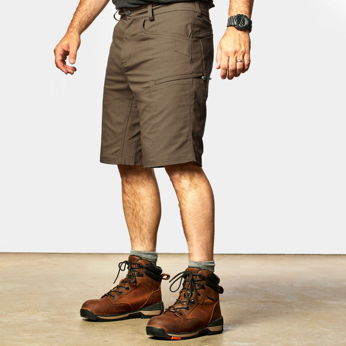 45 degree angle of front left side of BRUNT abrasion resistant torra hd work shorts in brown * 0