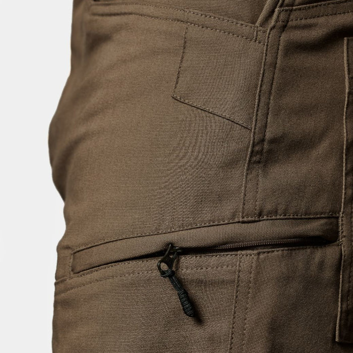 Zippered left pocket of BRUNT abrasion resistant torra hd work shorts in brown * 0