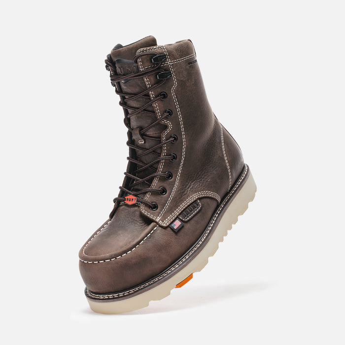 45 degree angle of the left BRUNT USA 8 inch waterproof welted composite toe marin work boot