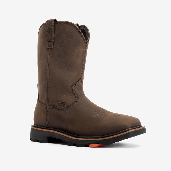 View 2 45 degree angle of the right BRUNT 10 inch waterproof composite square toe work boot in dark brown