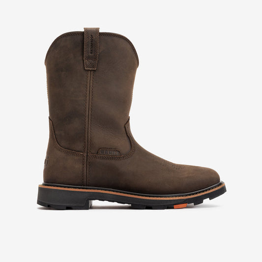 View 1 right side of the BRUNT 10 inch waterproof square toe work boot in dark brown