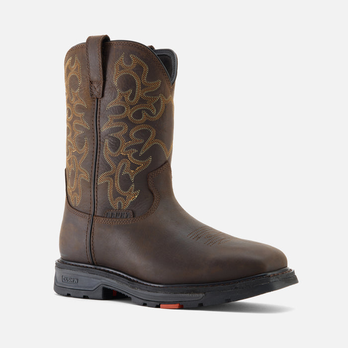 View 2 45 degree angle of the right BRUNT 10 inch welted composite square toe work boot in dark brown