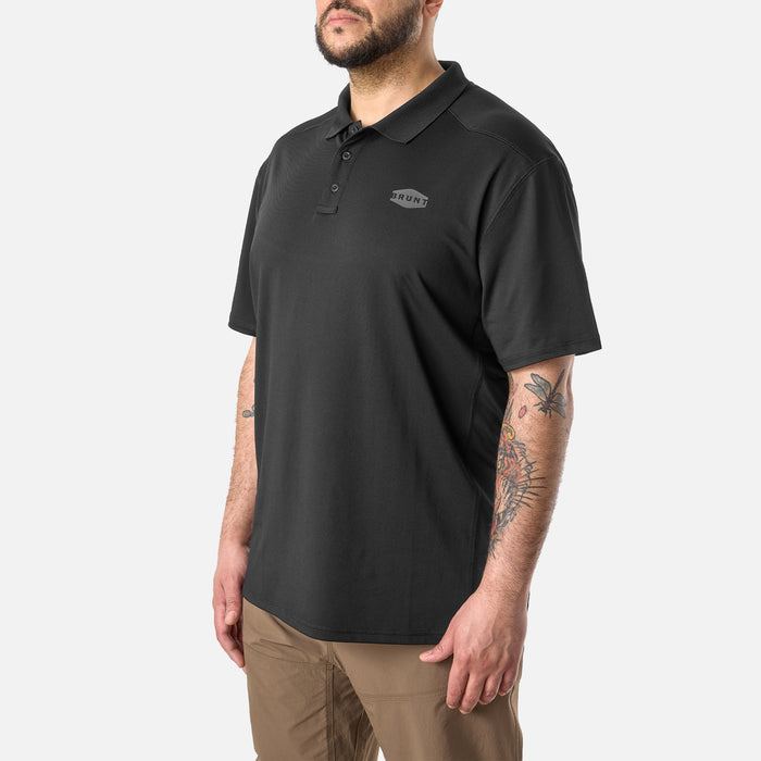 45 degree angle of the right of the BRUNT lightweight breathable ventilated tech polo with UPF protection in black * 0