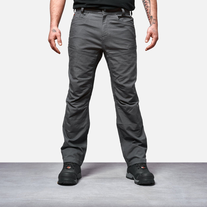 Front of BRUNT water resistant double knee cargo pants in charcoal