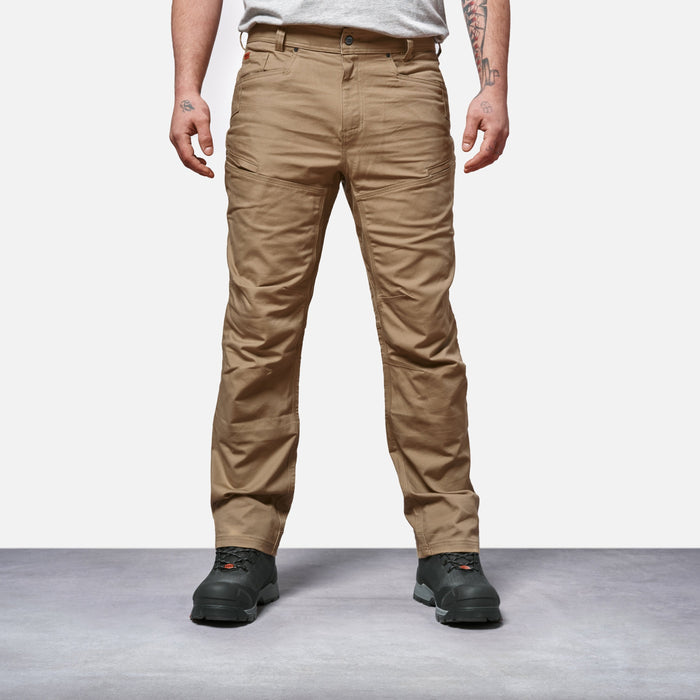 Front of BRUNT water resistant double knee cargo pants in tan