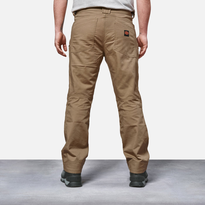 Back of BRUNT water resistant double knee cargo pants in tan